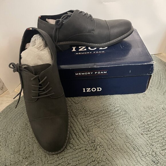 Izod Mens Size 11.5M IKE Charcoal Cap Toe Oxfords New Men's Shoes Memory Foam - Picture 2 of 6